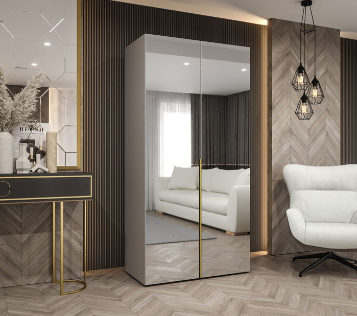 Dulap de haine 100 cm Alice 3 (Cașmir + Auriu)