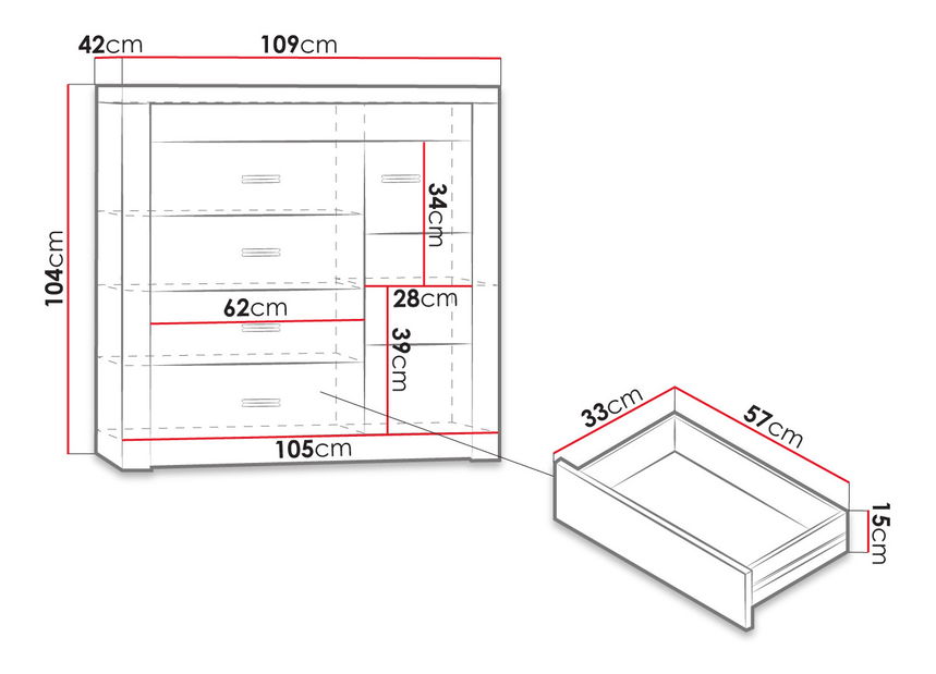 Comodă Nadenas N17 (Stejar craft Alb) (cu iluminat LED)