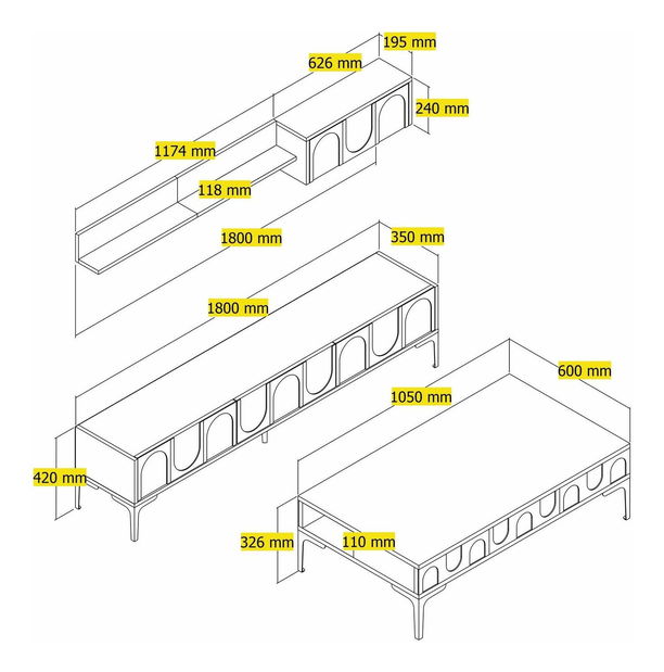 Set mobilier living Lyantela (tmavoBej + negru)