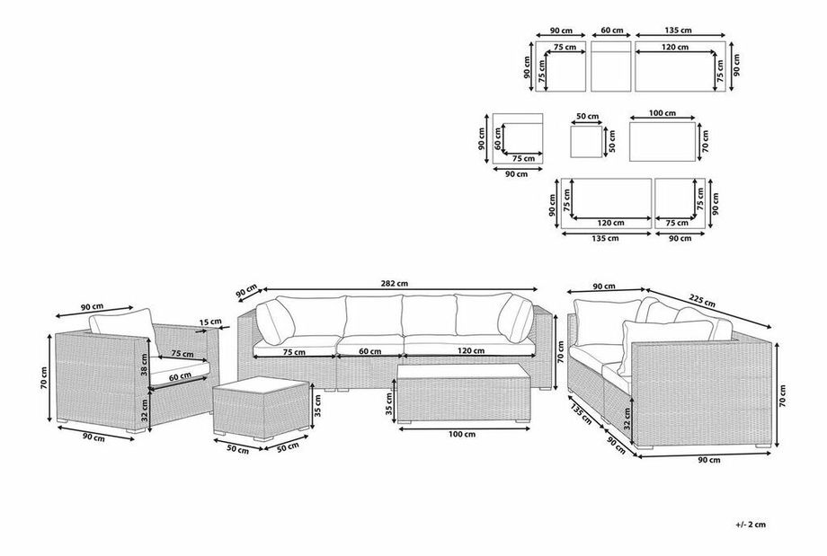 Set canapele MAJESTO II (maro + Crem) (pentru 8 persoane)
