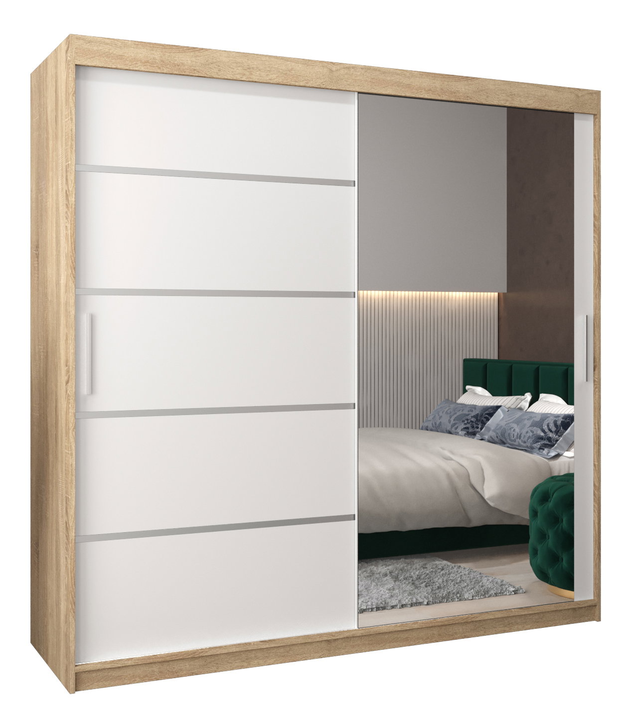 Ruhásszekrény 250 cm tükörrel Verika 2 250 (sonoma tölgy + fehér)