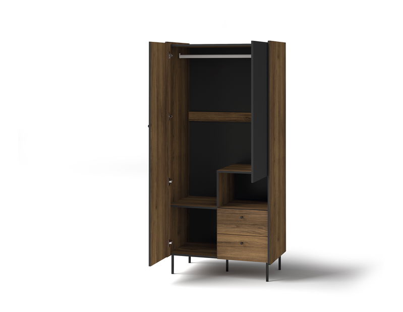 Ormar za garderobu Phelan P1 (orah warmia + crna)