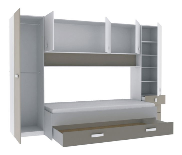 Nadogradnja iznad kreveta Trinny (bijela + sivo smeđa)