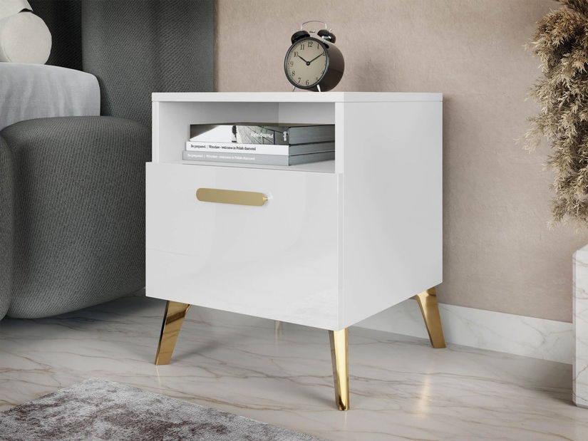 Noptieră Rostasi 1SZ (alb + alb lucios + auriu)