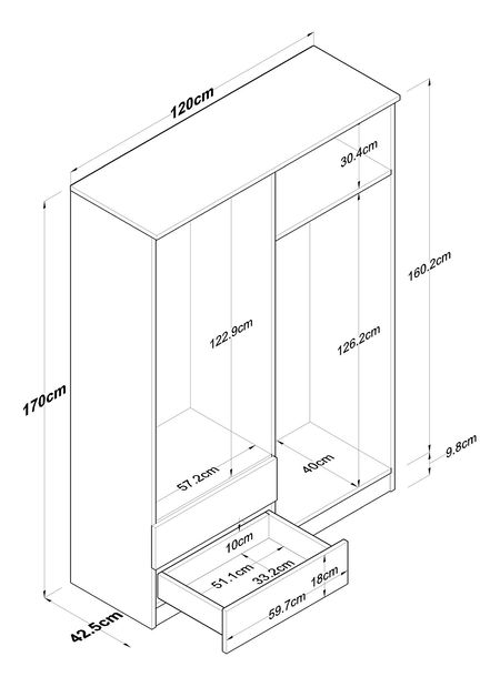Ormar za garderobu Barma 108 (orah + bijela)