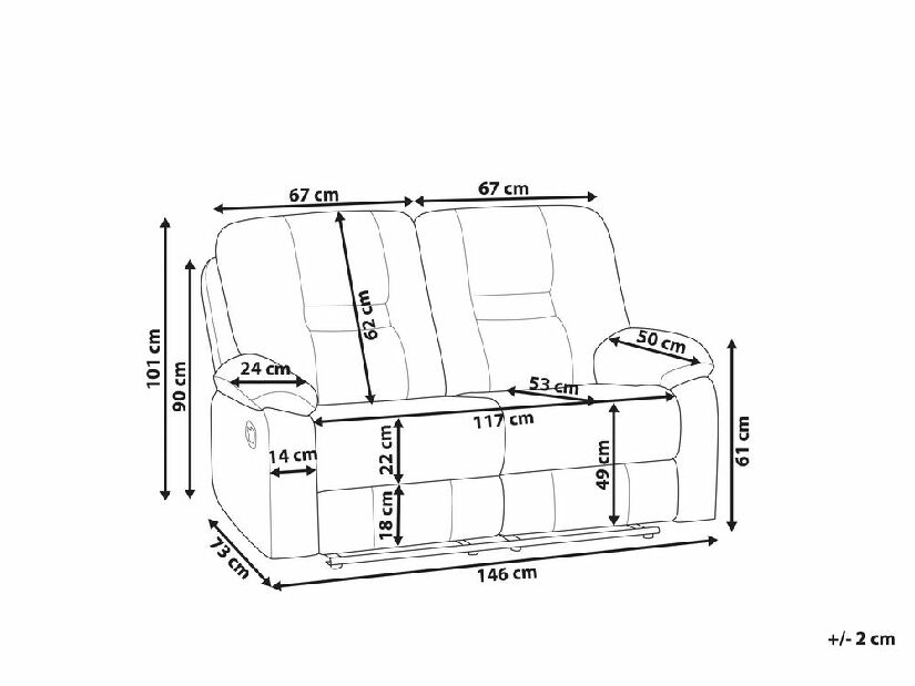 Kétszemélyes kanapé Bev (bézs) (USB porttal)