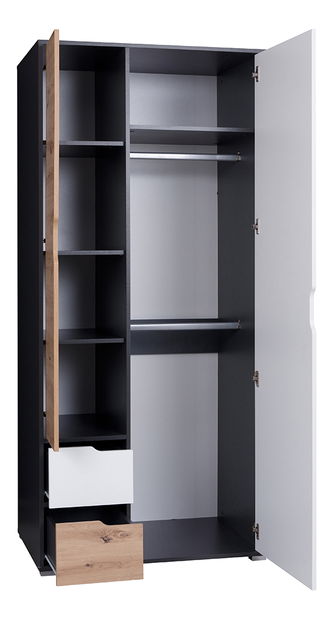 Dulap de haine Iweta SZ2D (grafit + Alb mat + Stejar artisan)