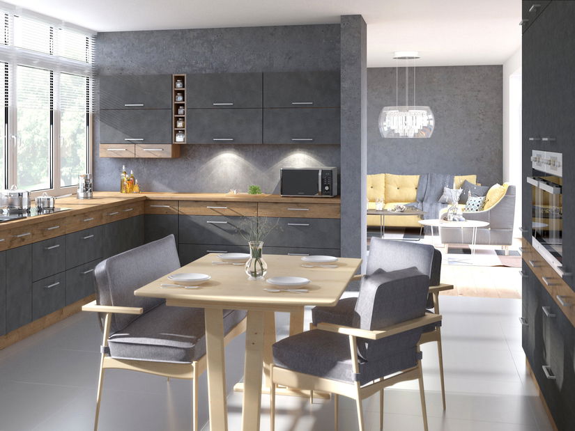 Dulap inferior de bucătărie Virion 60 D 3S BB (stejar lancelot + gri) *vânzare