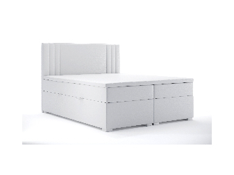 Franciaágy Boxspring 140 cm Morcano (fehér öko-bőr) (tárolóhellyel)