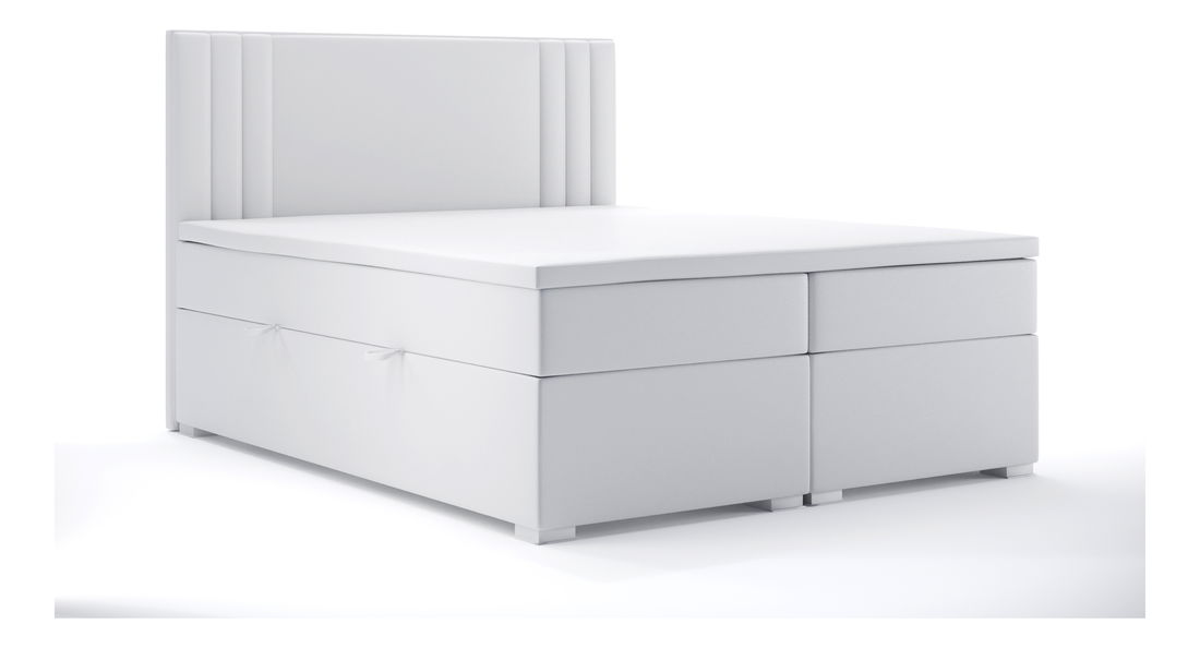 Manželská posteľ Boxspring 180 cm Morcano (biela ekokoža) (s úložným priestorom)