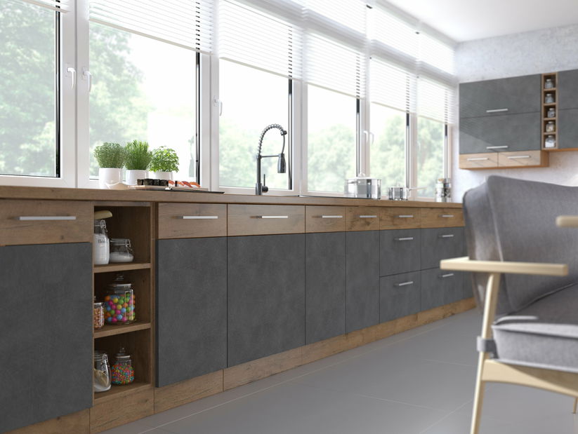 Dulap inferior de bucătărie Virion 60 D 3S BB (stejar lancelot + gri) *vânzare