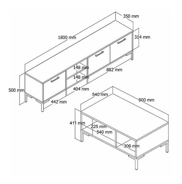 Set mobilier pentru living Povipi 2 (stejar) 