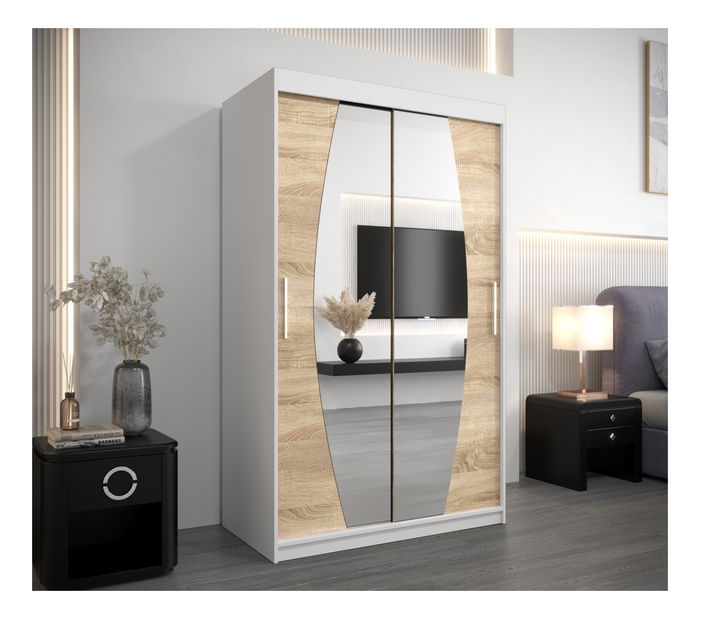 Šatníková skriňa 120 cm Eclipse (biela matná + dub sonoma)