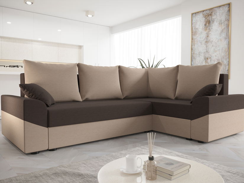 Rohová sedacia súprava Dusk Plus (béžová + tmavohnedá) (P)