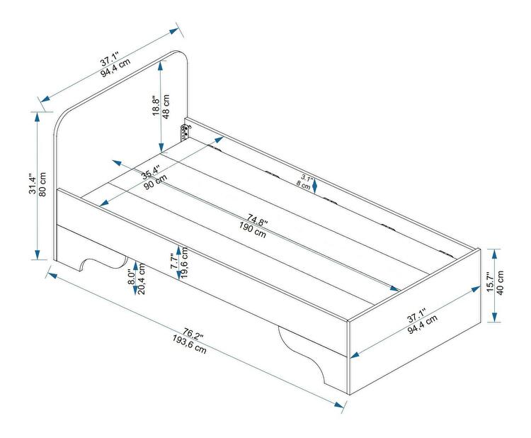 Pat de o persoană 80 cm Poleso 2 (pin atlantic + bej) (cu somieră)