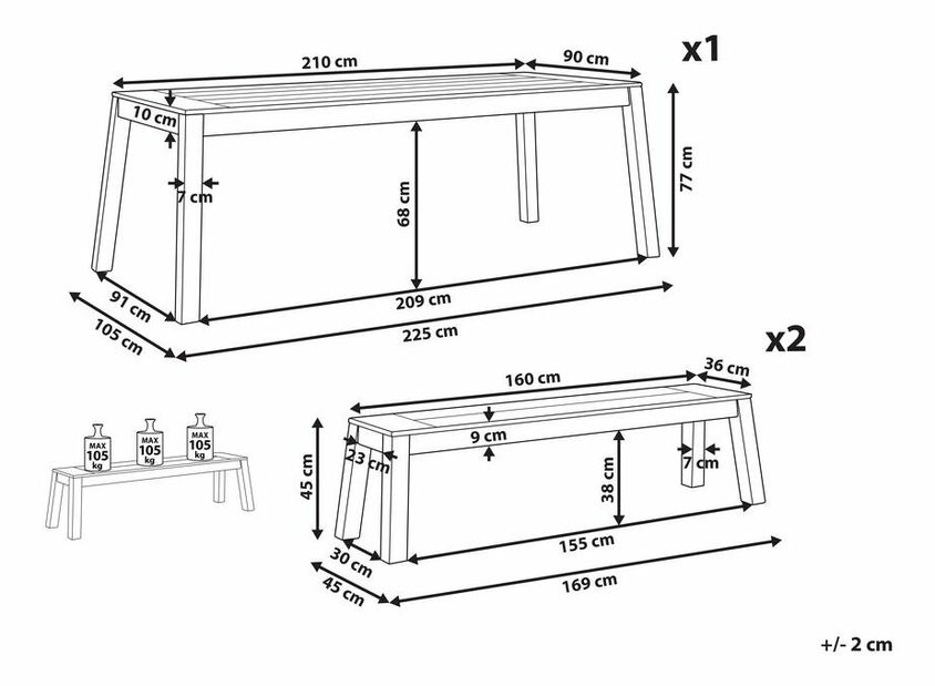 Set záhradného nábytku LIVIGNO (svetlé drevo) (so stoličkami a lavicou) (pre 6 osôb)