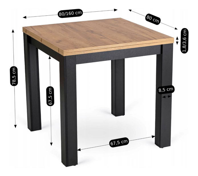Rozkladací jedálenský stôl Menores (dub craft zlatý + čierna) (pre 4-6 osôb)