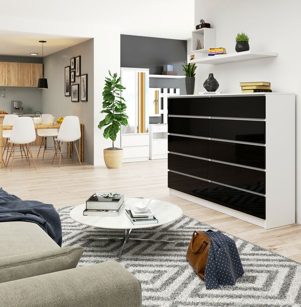 Komoda Kurtinaitis 10SZ (bijela + sjaj crni)