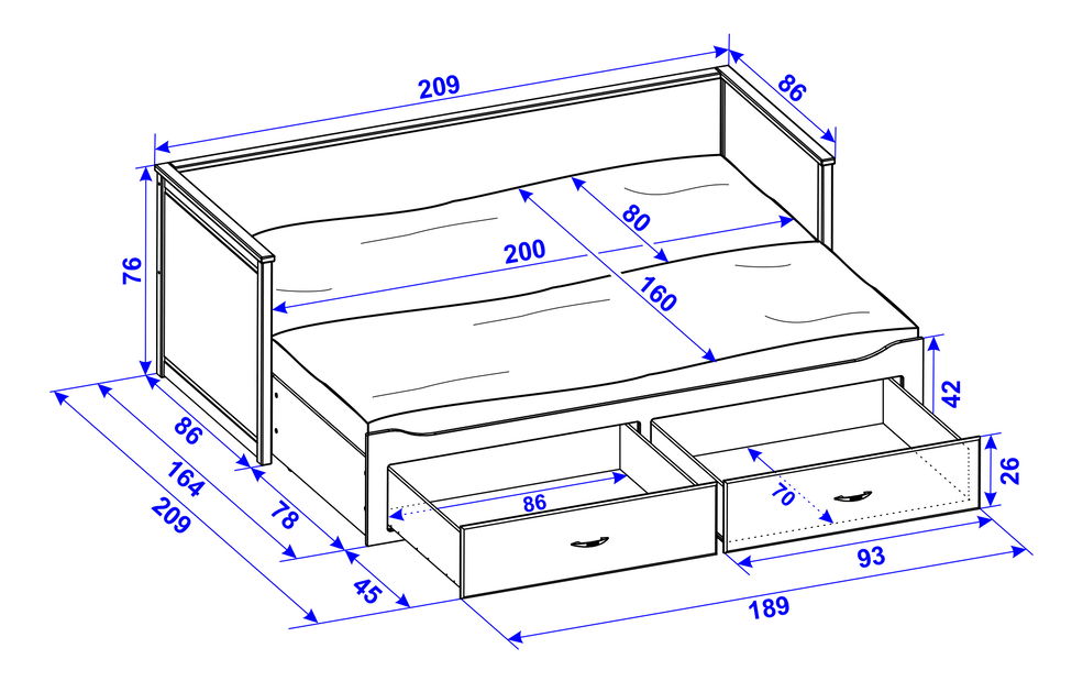 Krevet na razvlačenje Daybed Comfort (S podnicom i prostorom za odlaganje) (siva)