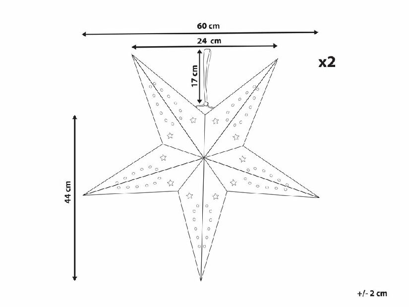 Set 2 viseće zvijezde 60 cm Monti (svjetlucava crvena)