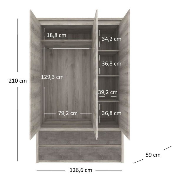 Ormar za garderobu Japon 2 (kesten nairobi + onyx) (s ogledalom)