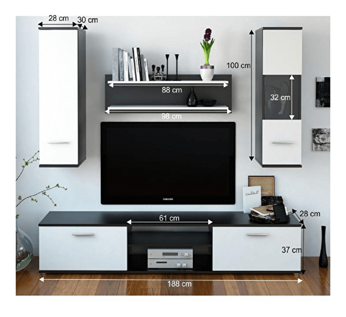 Mobilier living Waldron (negru + alb)