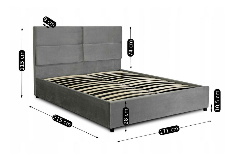 Pat matrimonial 160 cm Tematicos (gri) (cu somieră)