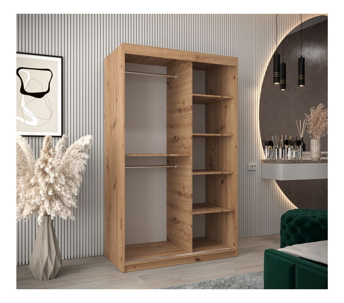 Dulap de haine 120 cm Toki (stejar artisan + negru mat)