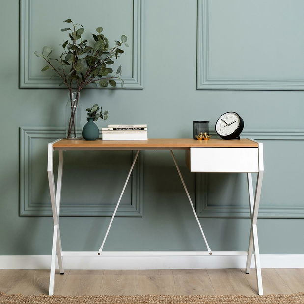 Masă de scris Mecanico (stejar auriu + alb) 