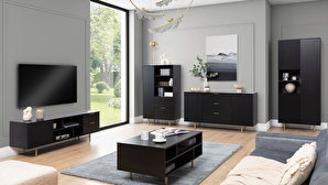 Set mobilier living Newelon I (Negru + auriu) 