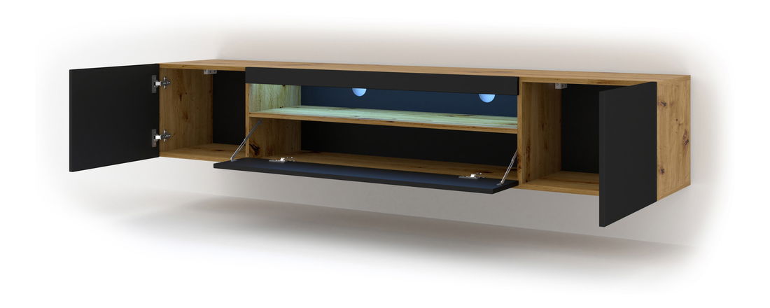 Masă TV/Dulap Aurora 200 (Stejar artisan + Negru mat) (LED)