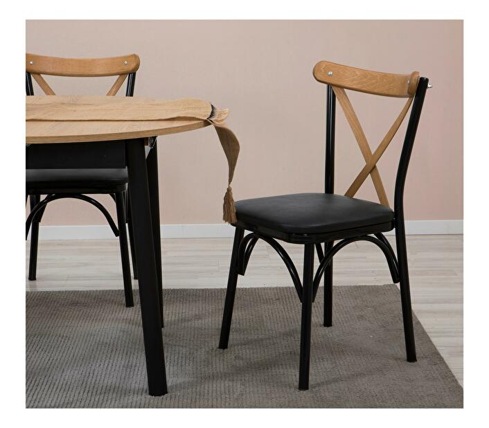 Set mobilier sufragerie Duvasa 6 (stejar + negru) (pentru 2 persoane)