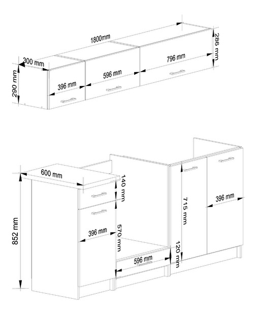 Set de bucătărie 180 cm Ozara IV (Alb)