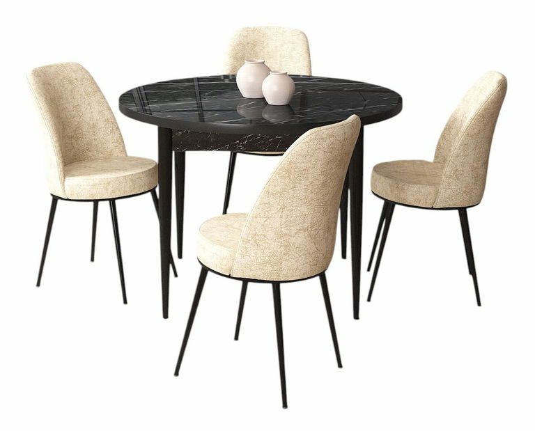 Jedálenský set Torra (mramor čierny + krémová) (pre 4 osoby)