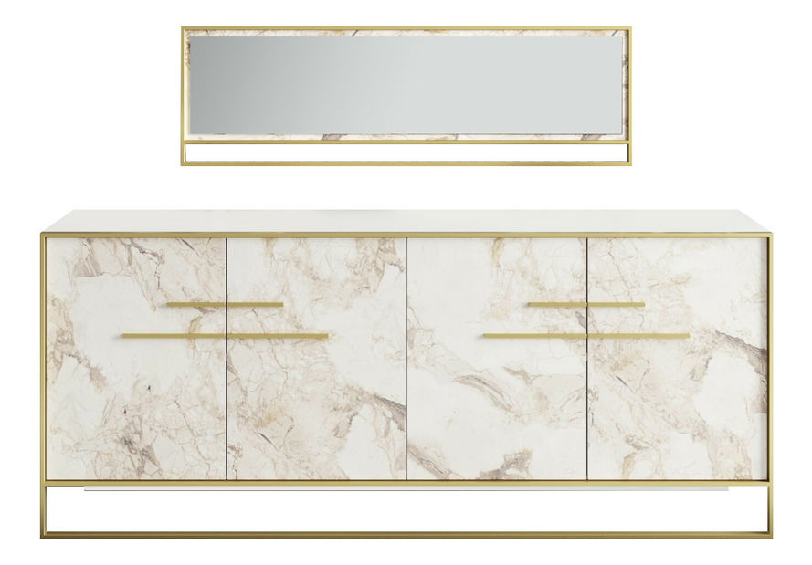 Ormarić Poppy (zlatna + bijela) (s ogledalom)