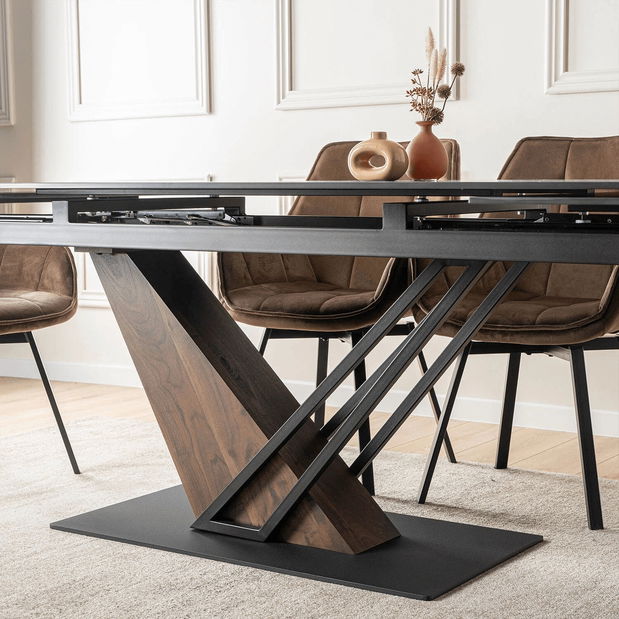 Széthúzható étkezőasztal Rixy (dió + fekete) (6-8 fő részére)