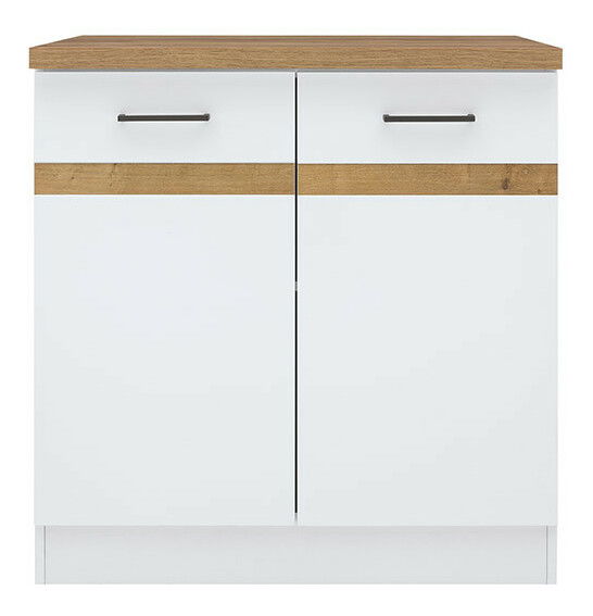 Dulap inferior de bucătărie Junona line D2D/80/82 (Alb + Alb lucios + Stejar craft auriu)