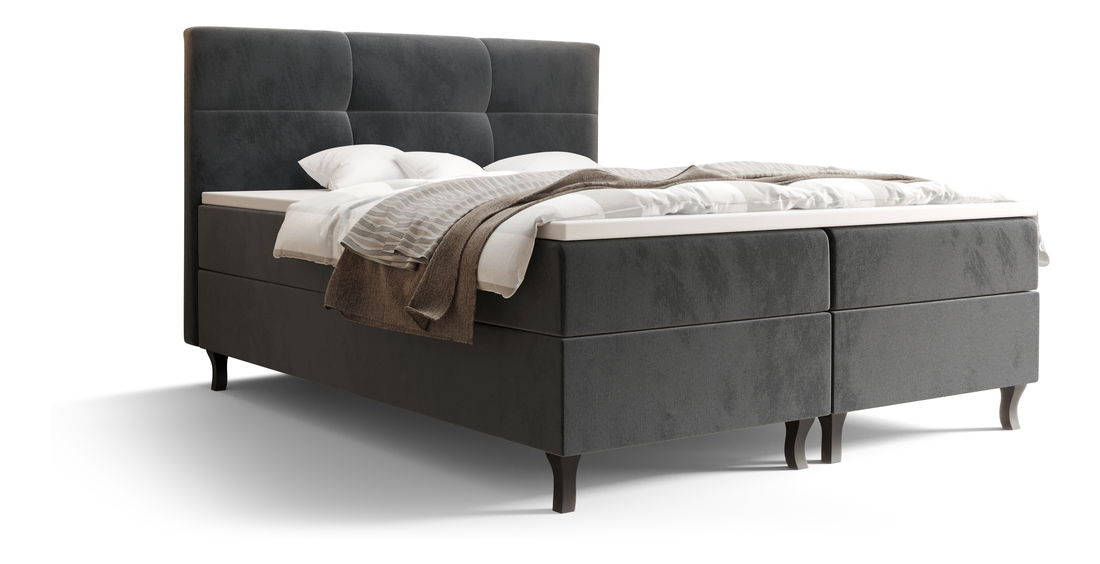 Manželská posteľ Boxspring 140 cm Lumba Comfort (tmavosivá) (s matracom a úložným priestorom)