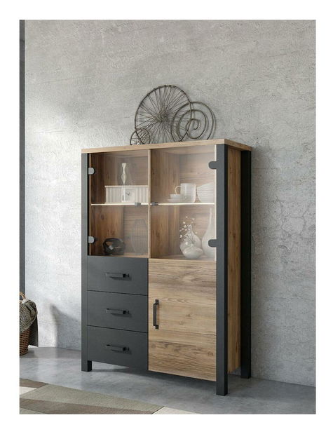 Vitrina Oralee Typ 44 (smreka + crna mat)