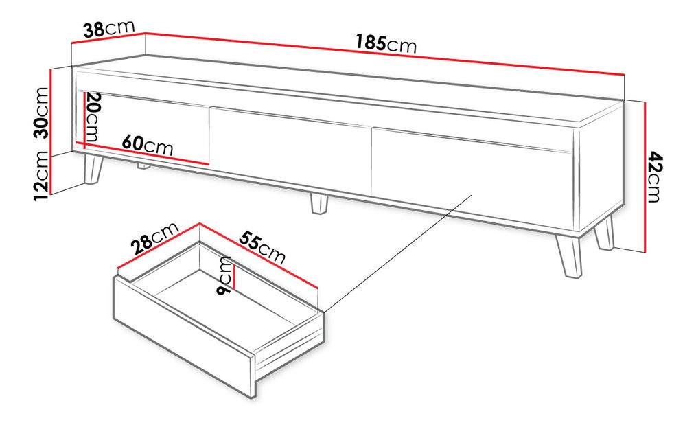 TV stolić/ormarić Evrona (wotan + wotan + antracit)