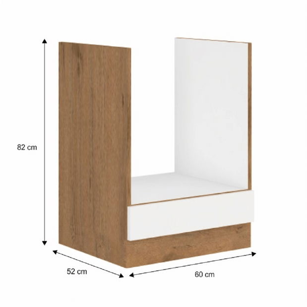 Dulap inferior de bucătărie sub cuptor D60 GAZ BB Velaga (Alb lucios + Stejar lancelot)