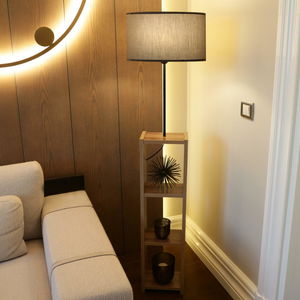 Podna svjetiljka s policama Astaresta 2 (tamnosiva + svijetlo drvo)