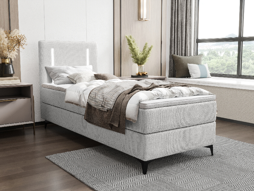 Egyszemélyes ágy 80 cm Ortega Comfort (sötétszürke) (ágyráccsal és matraccal, és tárolóhellyel) (LED világítással)