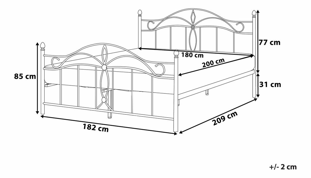 Manželská posteľ 180 cm ANTALIA (s roštom) (biela) *výpredaj