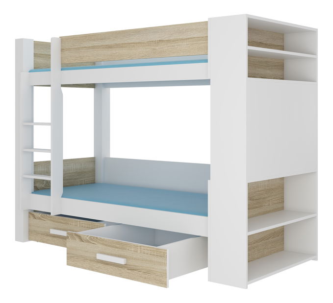 Dječji krevet na kat 180x80 cm Gabriela (s podnicom i madracem) (bijela + hrast sonoma)