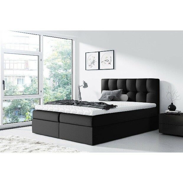 Franciaágy Boxspring Maddox (200x200) (öko-bőr Soft 011 + fekete)