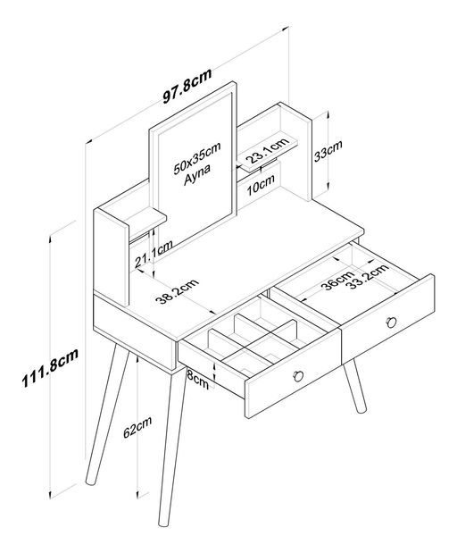 Toaletni stolić Bivake 3 (bijela)