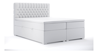 Manželská posteľ Boxspring 160 cm Daliny (biela ekokoža) (s úložným priestorom)