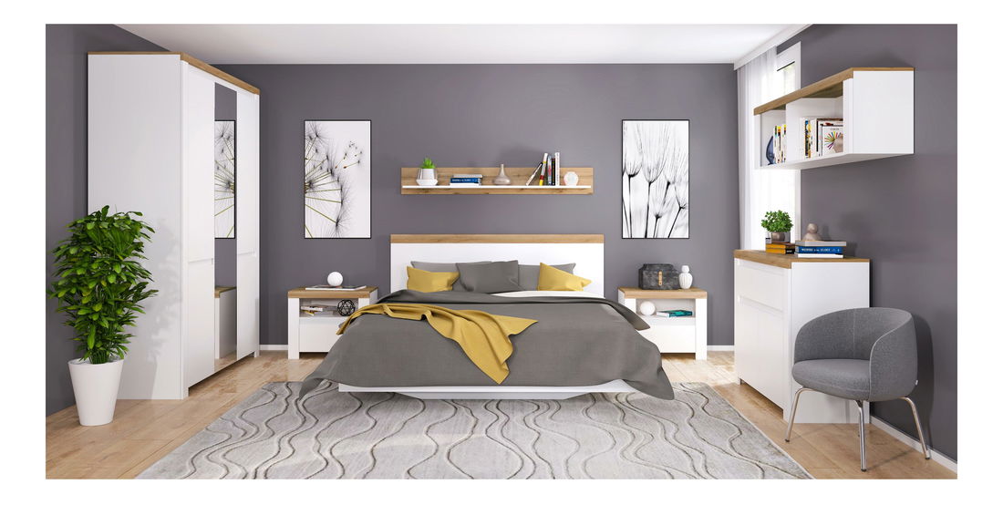 Hálószoba Vina 1 (fényes fehér + wotan tölgy)