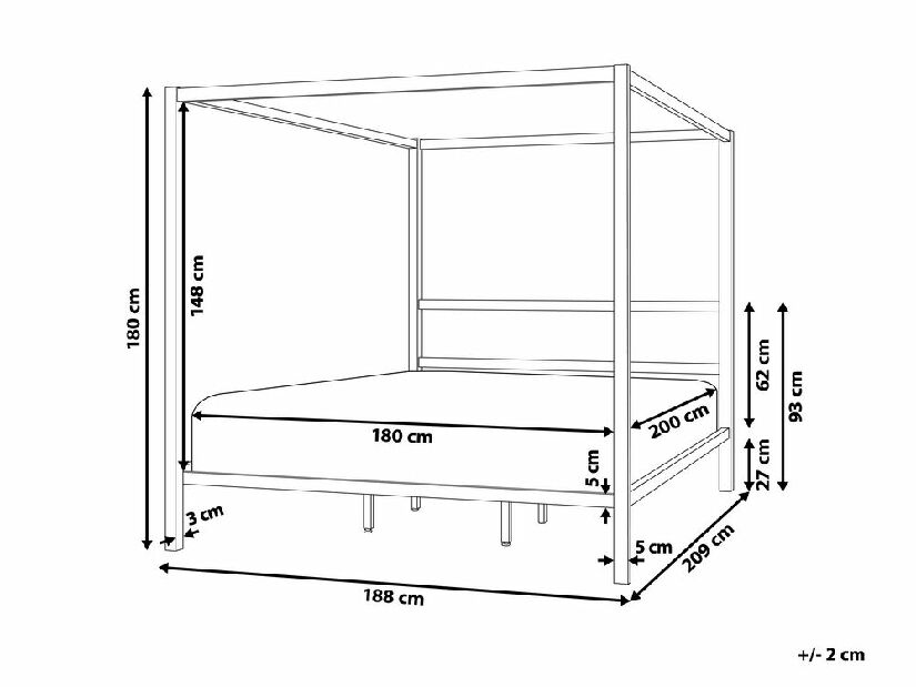 Bračni krevet 180 cm Lesta (crna)